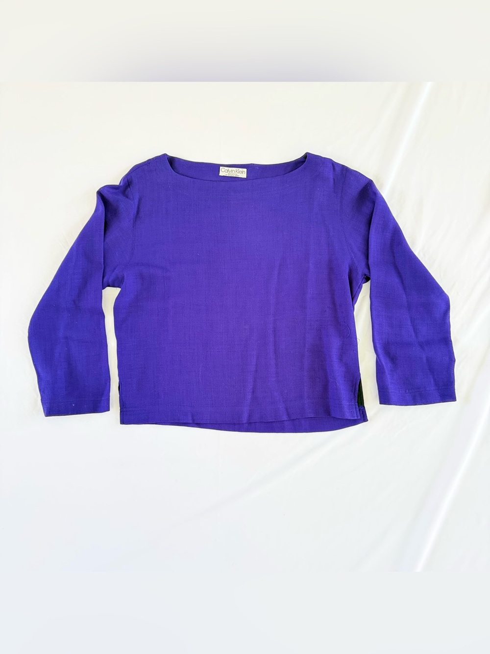 VTG Calvin Klein Royal Purple Boat Neck Blouse Long Sleeve M Boxy Archive Office
